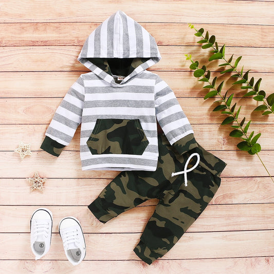 Baby Boys Outfits Newborn Infant Cotton Clothes 2Pcs Outfits Set Hooded Long Sleeve Top+Camouflage Pants Toddler Clothing Suit