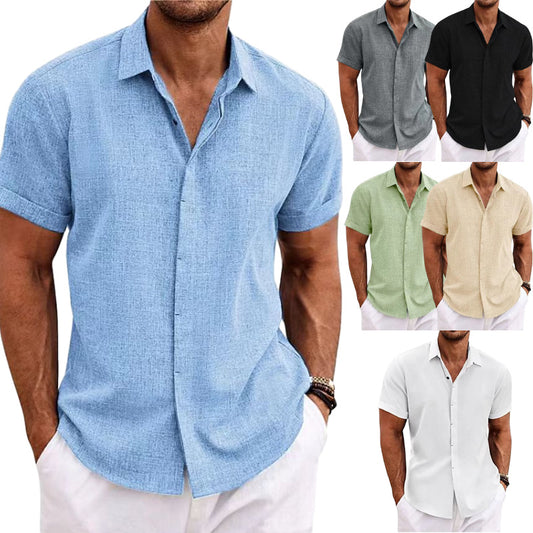 Men's Solid Color Loose Linen Short-sleeved T-shirt
