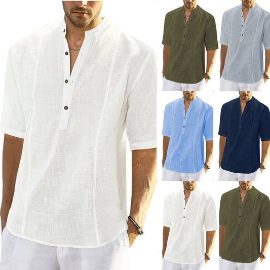 Men's Comfortable Casual Linen Shirt With Mid Sleeve